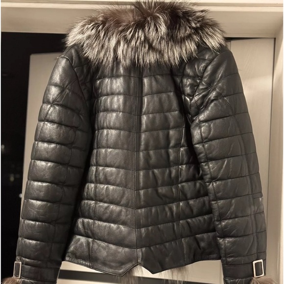 Custom Made lamb Leather Jacket With Argentinian  Fox Fur Collar - Picture 3 of 7